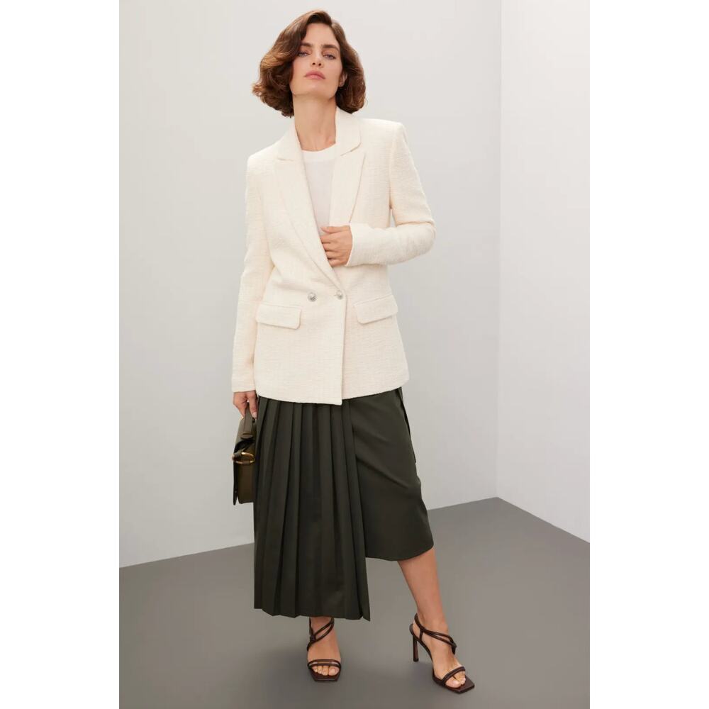 Maje Vileno Tweed Blazer White Cotton Blend Double Breasted Jacket Sz 42
